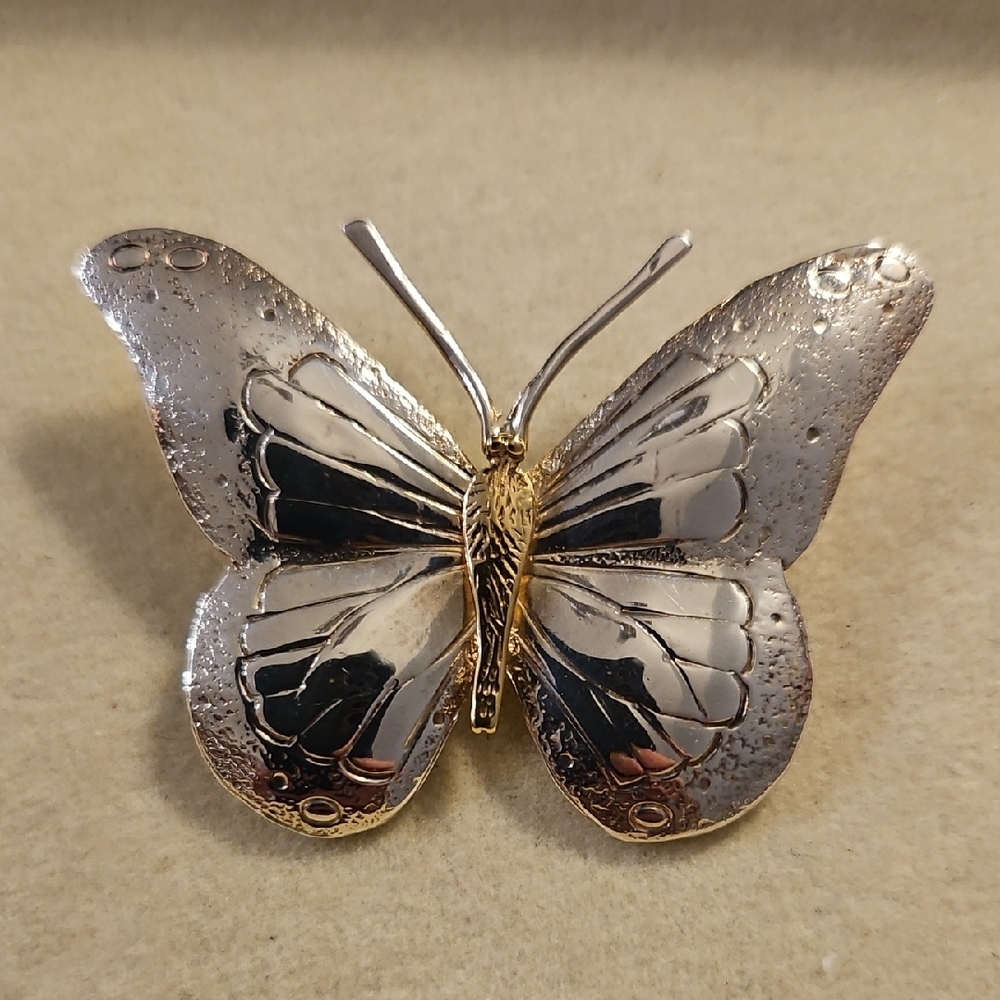COURTNEY PATERSON BRASS AND STERLING SILVER BUTTERFLY PENDANT/ BROOCH